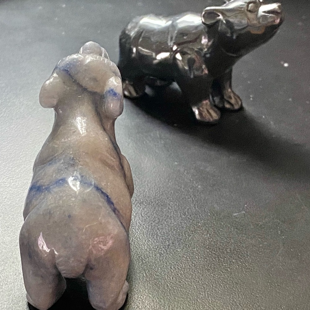 Bundle Lot 2 Handmade Hand Made Hematite Blue Quartz? Bear Stone Figurin…